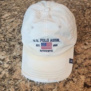 Distressed U.S. Polo‎ Assn. Cream Cap with Flag Logo